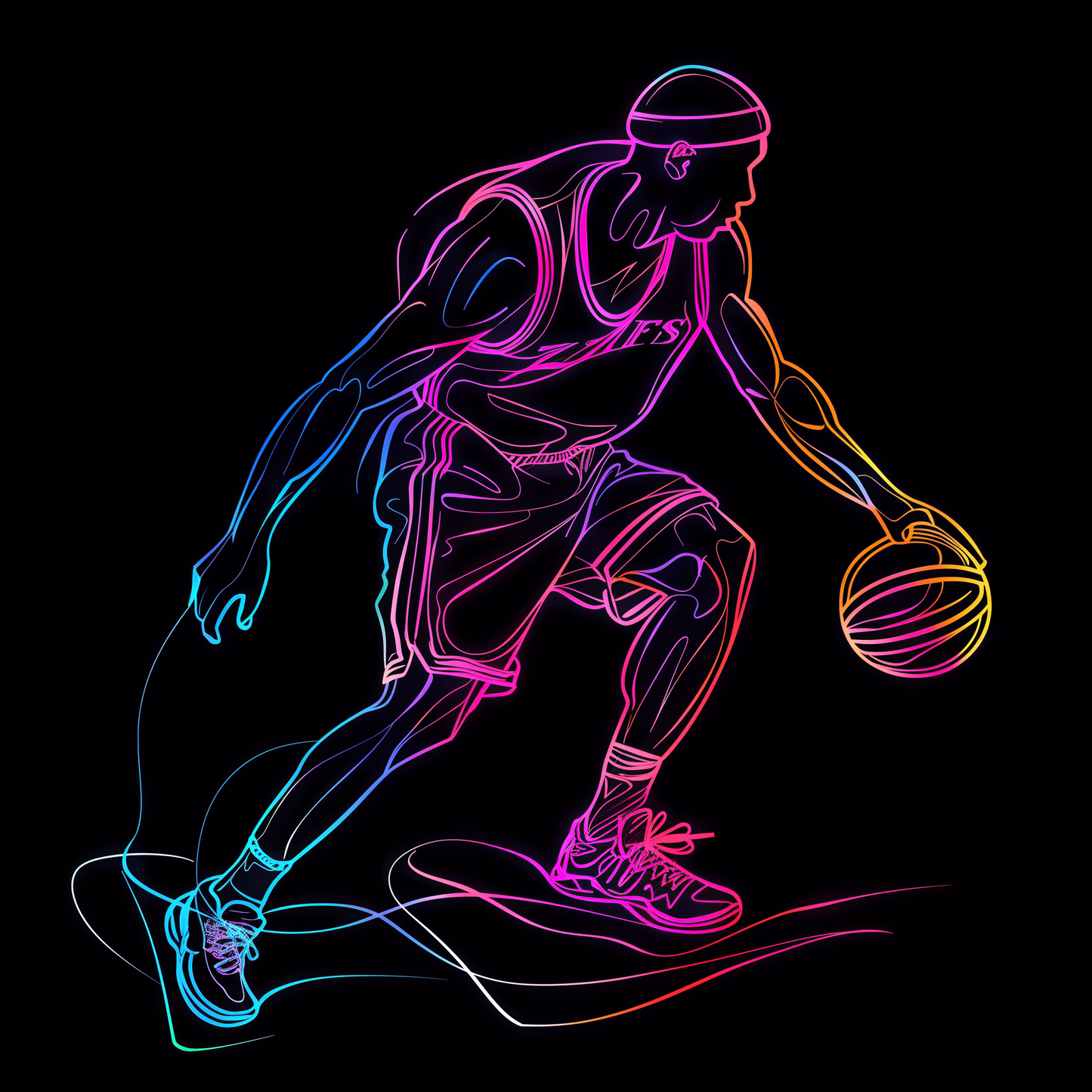 Basketball Neon Design Cotton Half-Sleeve T-Shirt