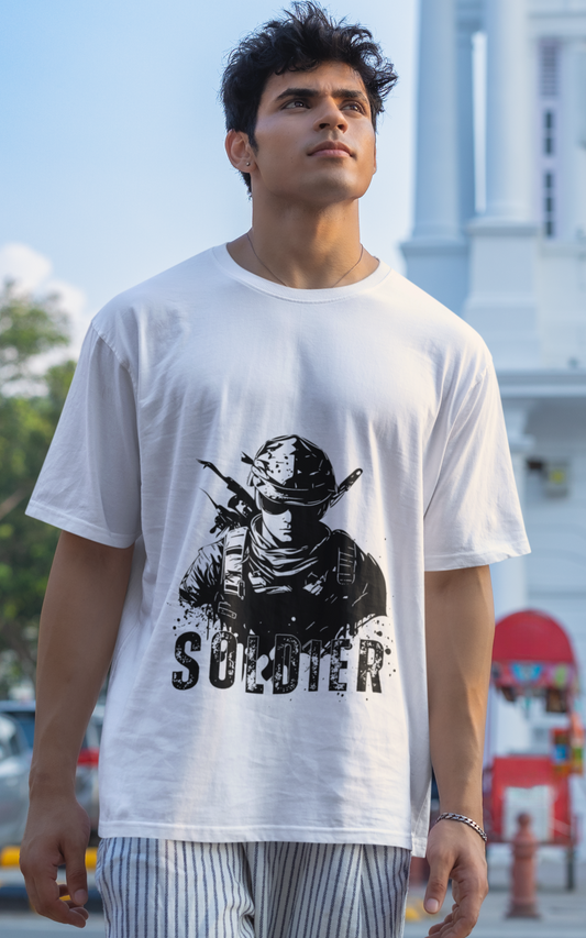 Soldier-Themed Cotton Half-Sleeve Shirt