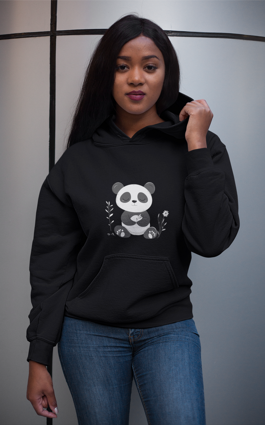 Cute Panda Black Hoodie - Cozy & Stylish for Women